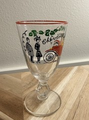 1 VTG Libbey Chevrolet Horseless Carriage 1913 XMAS Theme Cordial/Wine Glass Bar
