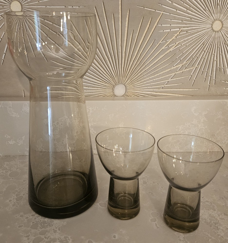 MCM Decanter and cordial glasses smoke brown