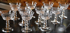 Vtg Set 10 BRYCE WAKEFIELD Champagne/Sherbet Glasses CUT CRYSTAL BALL STEM 4.75″