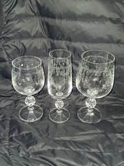 juego 3 copas de cristal Bohemia cascade etched, grabado artesanal y bola…