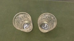 Vintage Glasses Set Of 2 Raised White Lace Filigree Textured 5.5” Clear