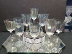 (10) Wine Water Glasses 6-1/2″ goblets Iridescent rainbow mother of pearl optic