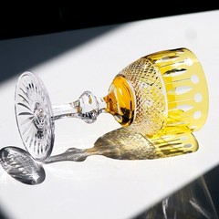 Edo Kiriko Yellow Crystal Wine Glass Hand Cut Stemware Luxury Gift 11oz