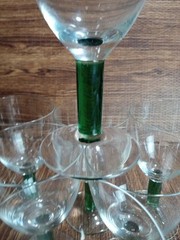 THICK GREEN Stem Wine Glasses 7″ Tall Set Of 7 Vintage