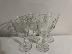 4 Vtg Rock Sharpe Arctic Rose Goblets/Wine Libbey Stemware 1940s Star Base 7″