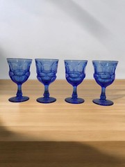 Fostoria Argus Blue Stem 2770 Water Goblets Set of 4 Vintage Glasses 6.5″