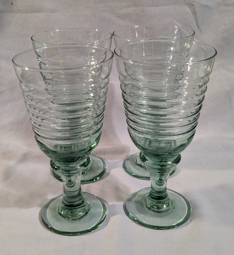 Set 4 Vtg LIBBEY 90s Sirrus Spanish Green Glass Water ICE TEA Goblet 7.5″ in EUC
