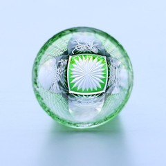Lasering Chinese Style Hand Cut To Clear Green Sake/Shot Glass For Spirits 1oz