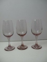 Vintage Lot of 3 Libbey Glass Premiere Pink Water Wine Glasses 7 1/4″