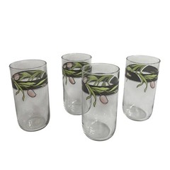 Vintage Tulip Flower Glass Tumblers Libbey USA 1980s Set Of 4 Cottage Granny