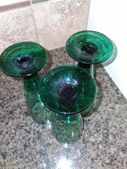 Vintage Set of 3 Tall Stemmed MCM Glasses, Juniper Seafoam Teal Green Flute