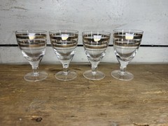 4 Vtg Gold Band Cordial Liqueur Shot Glass Cups MCM Handmade Crystal USSR RARE