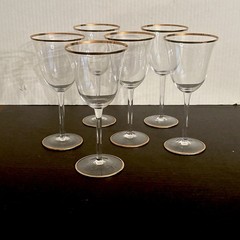 Vtg 6 Baccarat France Directoire Gold Trimmed Crystal Tall Wine Glasses 8″ Tall