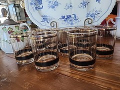 8 Culver Barware Glasses Devon Black Gold Lowball Whiskey Old Fash 22kt Gold