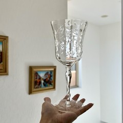 Vintage 1950s Etched Cut Crystal Wine Glasses Floral Lattice Handblown Set of 5