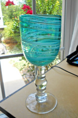Pier 1 Goblet Aqua Blue Gold Bullicante Swirl Blown Glass
