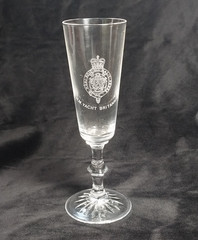 Vintage H M Yacht Britannia Stemmed Champagne Glass Etched ER Queen Elizabeth II