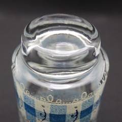 Vintage Blue Gingham Lace Juice Glass Tumbler MCM Shabby Chic Country Kitchen
