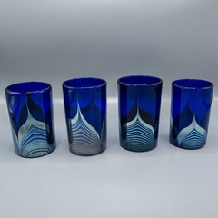 Steven Correia Pulled Feather Blue Iridescent Tumbler Glasses Set of 4- 4 7/8″H