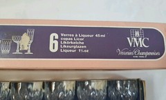 6 Vtg MCM French Diamond Cut Crystal Liqueur Glasses by VMC Rims France Cyrano