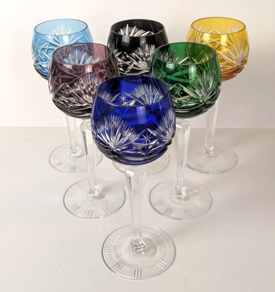 Set of 6 Ajka AJC40 Crystal Cut To Clear Wine Glasses/Hocks – 1940/60s Hungary