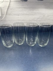 Set Of 4 Optic Ribbed 6″ Barrel Shape Tumblers Glasses Czech Republic