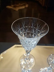 Water Goblets & Wine Glass , cut Crystal SIGNED Saint St Louis cross-cut diamond