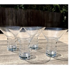 Wow-Retro Riedel Crystal Martini Glasses Ribbed Stem Modernist Cocktail Set of 4