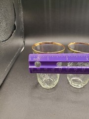 2 VINTAGE LIBBEY Etched WHEAT with GOLD RIMMED On The Rocks 3″ Bar Juice 1960’s