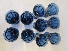 Set 10 Noritake Provincial Dark Blue Cobalt 6.25″ tall Goblets Glasses Vintage
