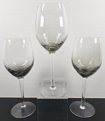(3) Pier 1 Smoke Crackle White Wine Glasses Set Elegant Clear Drink Stemware Lot