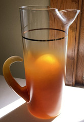 Vintage MCM Ombre Highball Glasses w/Pitcher 7 Pc Set Orange Amber Gold Rim