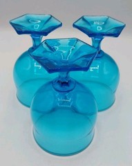 Vintage MCM Anchor Hocking Flair Laser Blue Footed Wine Goblets Set Of 3