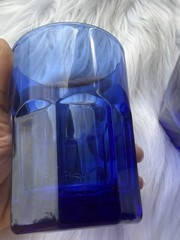 Vintage Niva Cobalt Blue Glass Tumblers Set Of 4 Faceted Drinking Glasses MCM