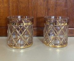 ALTUZARRA Cocktail Glasses Gold Lattice Lowball Hollywood Regency Barware