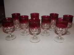 (9) Water Glasses 5-5/8″ tall Red flashed Kings Crown Thumbprint Indiana Tiffin