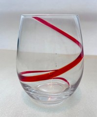 Replacement Pier 1 Red Swirline Stemless Wine Glass 5″ Single Glass