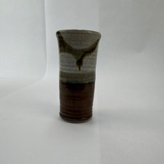 Handmade Ceramic Tumbler Glass Brown Gray Art Pottery Hand Thrown Glossy Signed