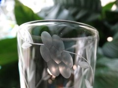 MCM Sevron Clear Glass Gray Wheel Cut By Candlelight Flowers Parfait Glass EUC