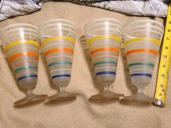 VTG Colorful Striped Glasses Set of Four Frosted Barware or parfait glasses