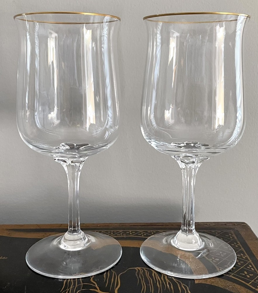 Set of 2 Lenox Crystal INTRIGUE (GOLD TRIM) Wine Goblets 6 1/4″