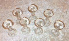 7 VTG Dove Trumpet Cordial Glasses Etched Crystal Stemmed Barware 4 1/4″