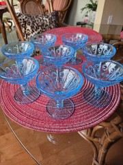 Set Of 8 Vintage Blue Parfait/Desert Glasses by Fosteria