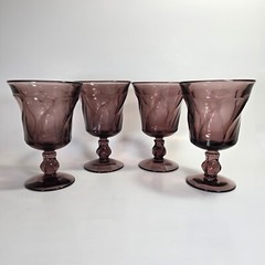 Fostoria JAMESTOWN Purple Stem 2719 Set Of 4 Water Goblets Footed 5 7/8″ Tall
