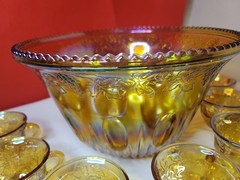 Vintage Indiana Iridescent Carnival Glass Marigold Punch Bowl Set 12 Grape Cups