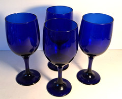 Vintage Libbey Cobalt Blue Water Wine Glasses Goblets Classic Set of 4 7 1/4″