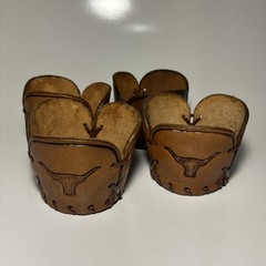 Vintage Leather Glass Holder Sleeve Set Libey Bamco Western Longhorn Hand-Tooled
