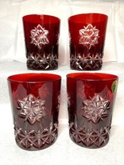 Waterford Ruby Red Snow Crystal Snowflake Glass Tumbler, Whiskey Set 4 Vintage