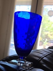 Cobalt Blue Glass Goblet with Clear Stem, Glossy Finish. square Shape