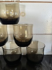 Vintage Smoke Brown Tawny MCM Tulip Shaped Rocks Whiskey Juice 6 – Glasses GUC